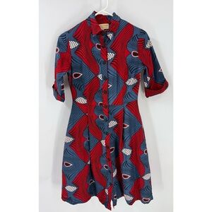 Grass roots, the African shop cotton blend button 1/2 sleeve fit flare dress 10